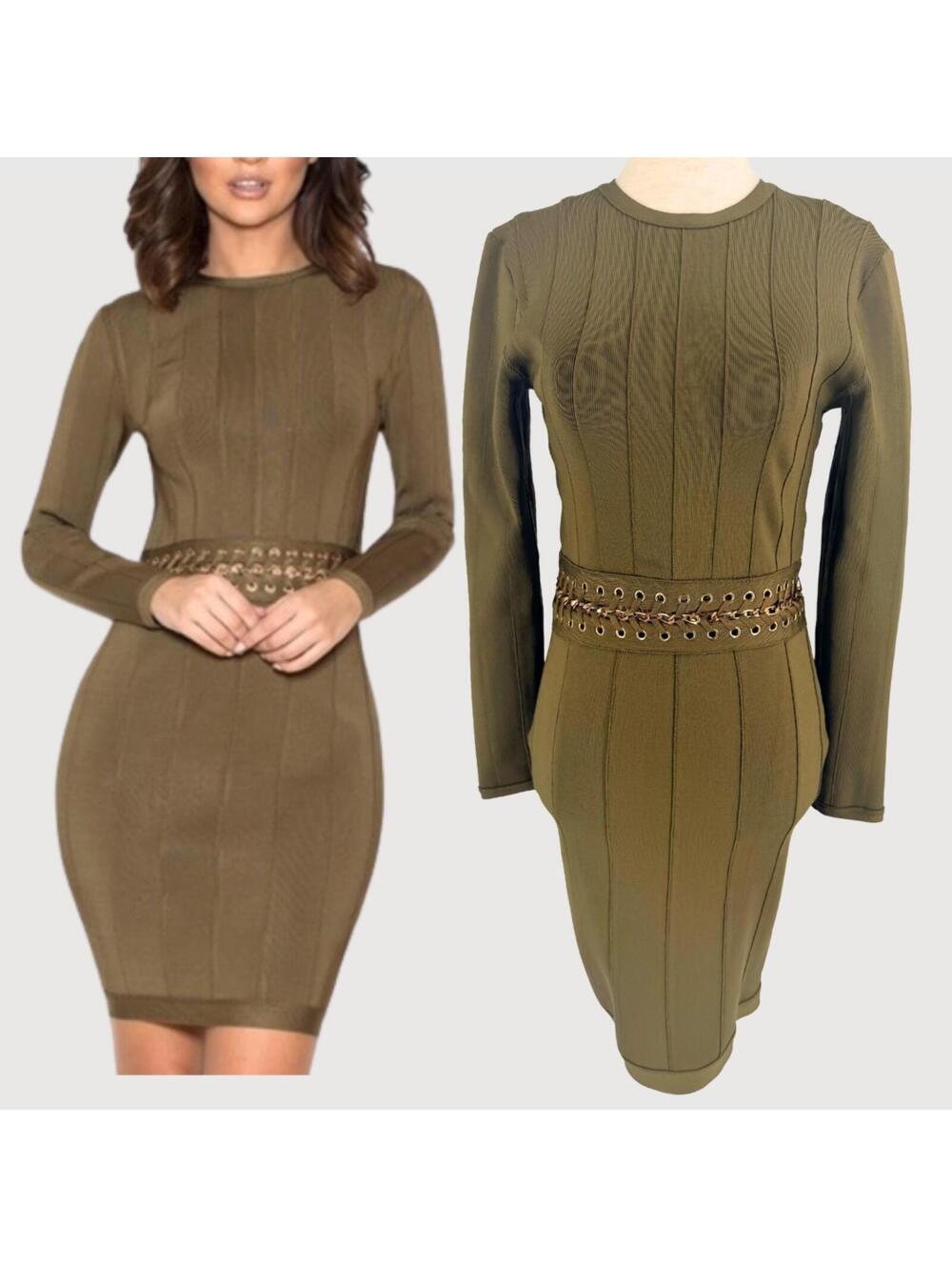 House Of Cb Shula Olive Bandage Midi Dress M